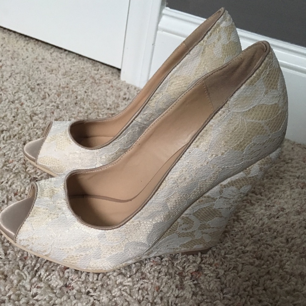 Ivory Lace Wedding Wedges